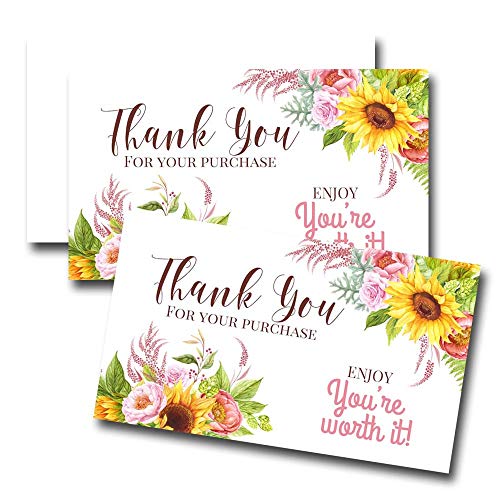You're Worth It Sunflower Floral Thank You Customer Appreciation Package Inserts for Small Businesses