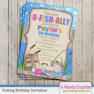 Fishing Themed Birthday Party Invitation