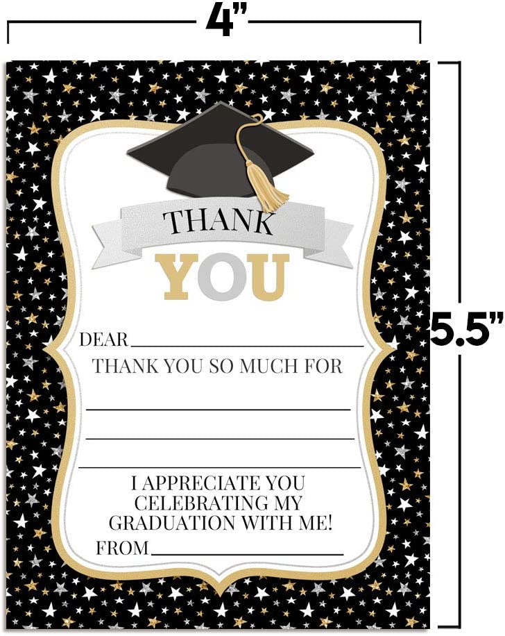 grad party thank you card template Cap With Stars Graduation Thank You Cards