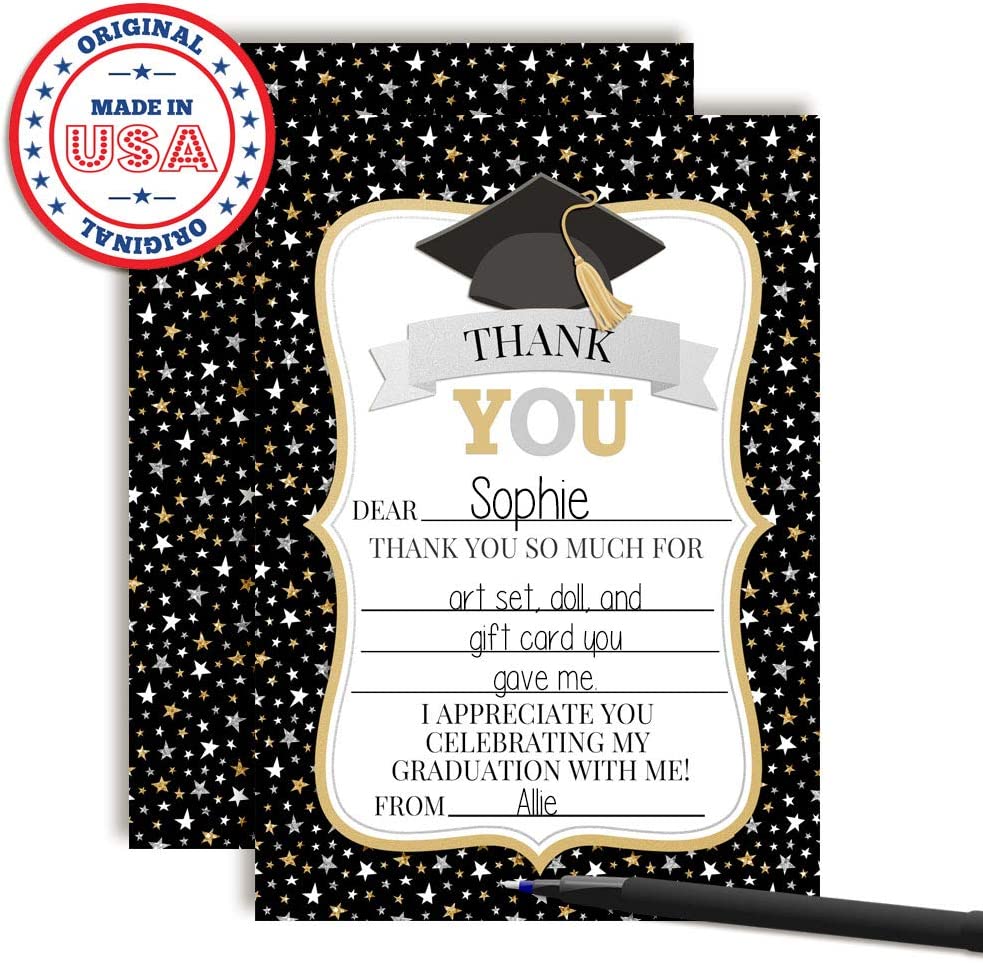Cap With Stars Graduation Thank You Cards Cap With Stars Graduation Thank You Cards
