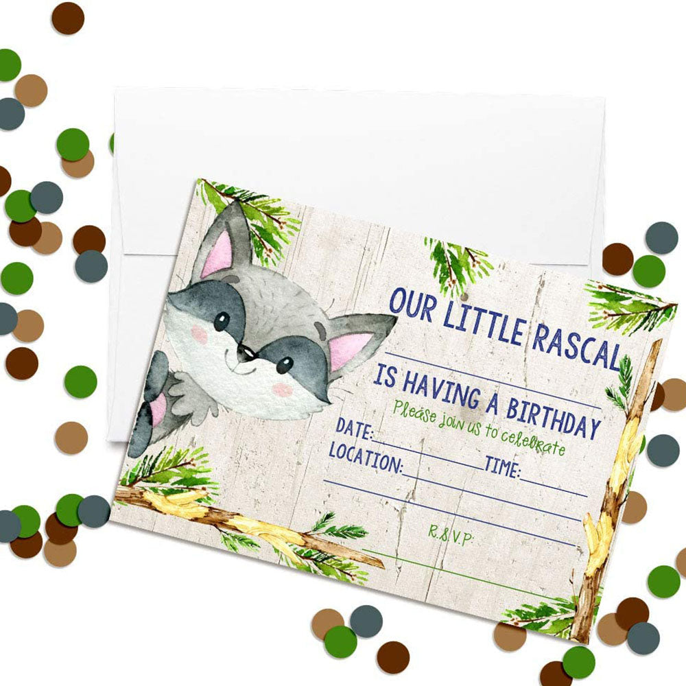 Our Little Rascal Raccoon Birthday Party Invitations – Amanda Creation