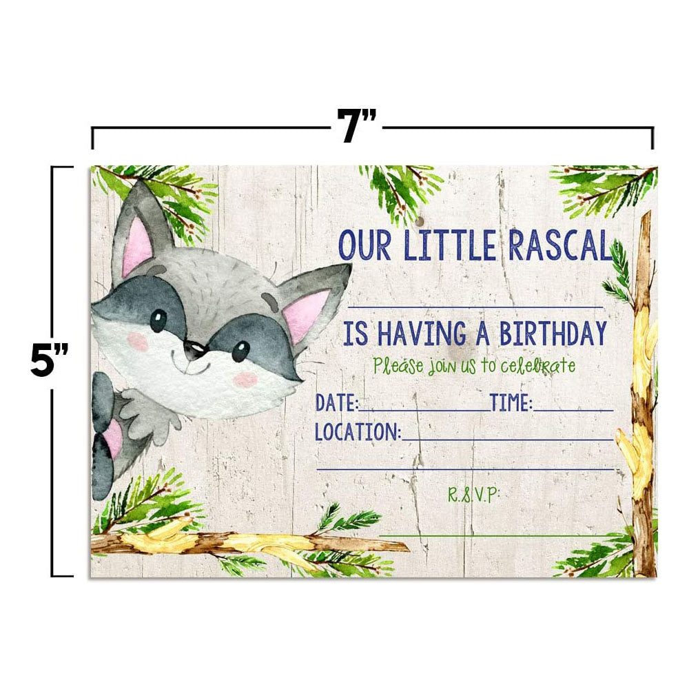 Our Little Rascal Raccoon Birthday Party Invitations – Amanda Creation