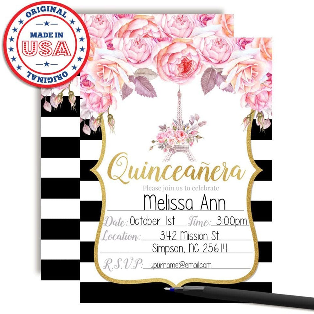 Watercolor Pink Dahlia Quinceanera Party Invitations