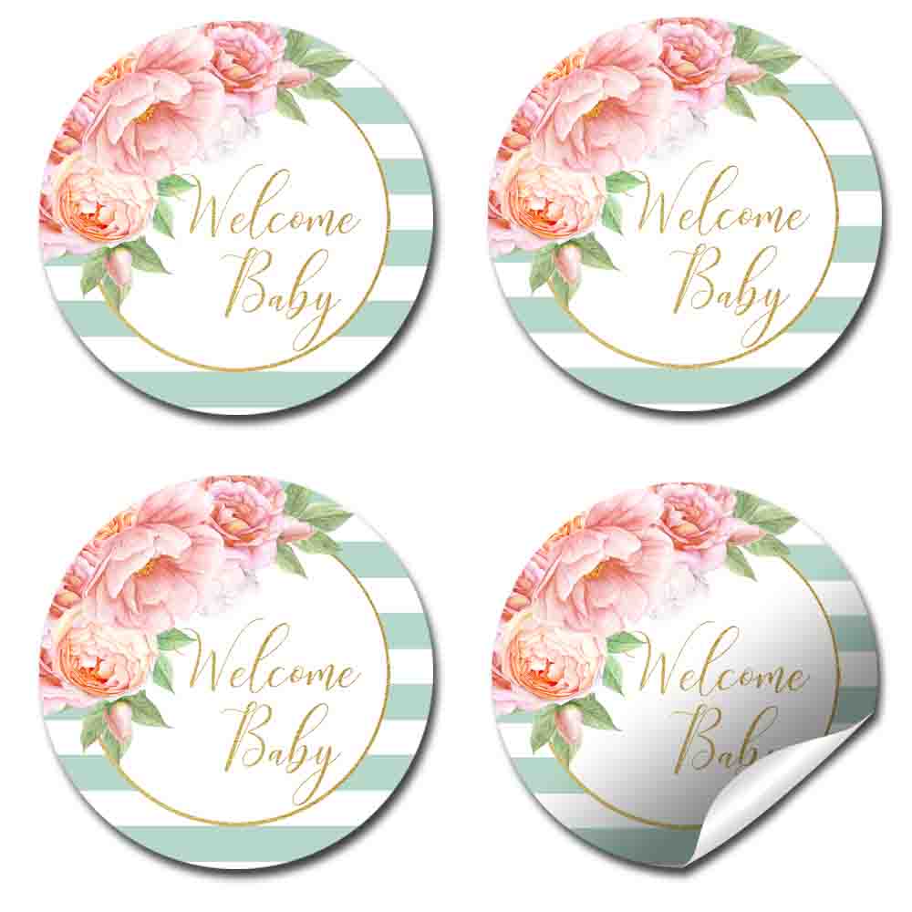 Pink Peony Floral Baby Shower Favor Labels