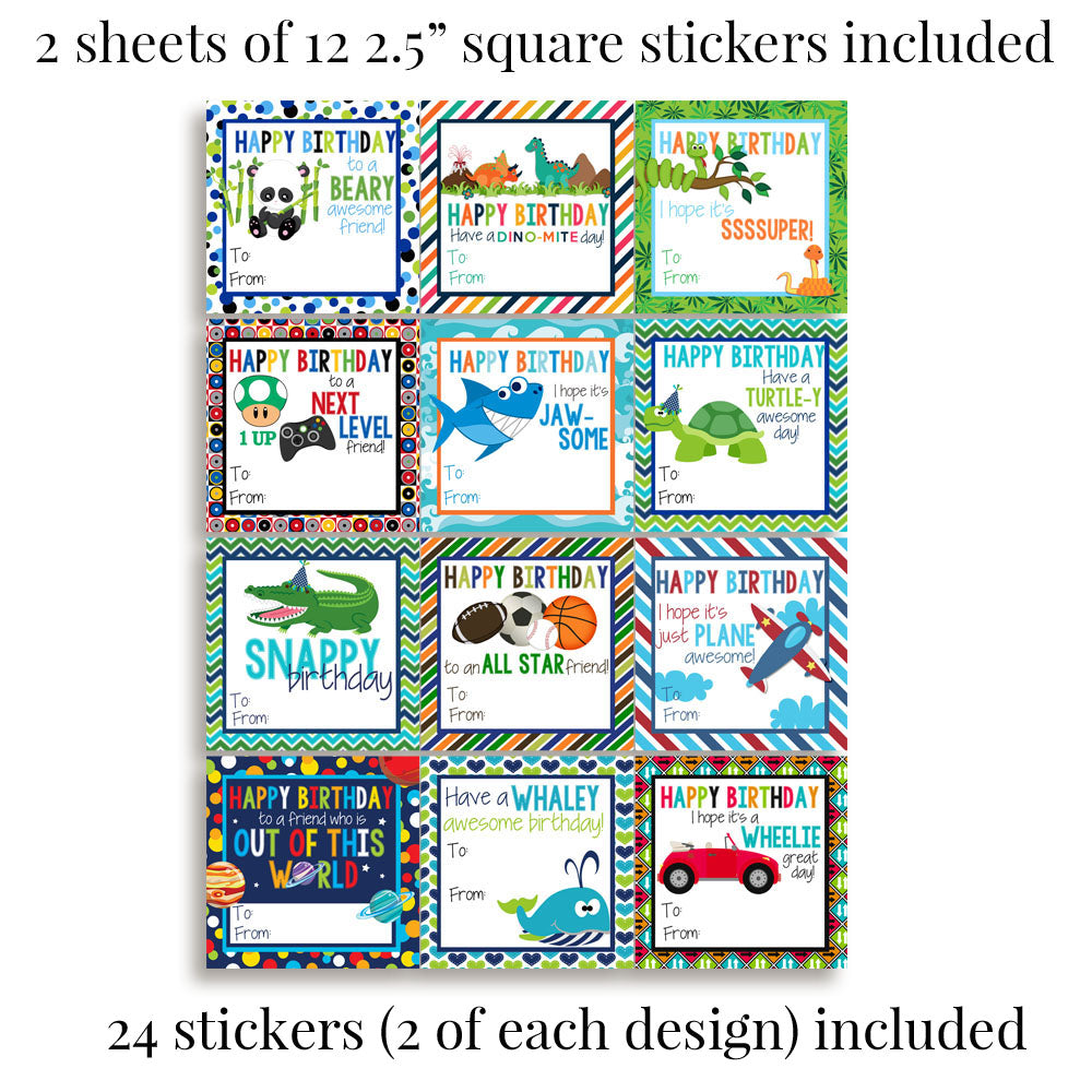 Sticker Sheets Boyish Boyish Mix Happy Birthday Gift Tag Stickers – Amanda Creation