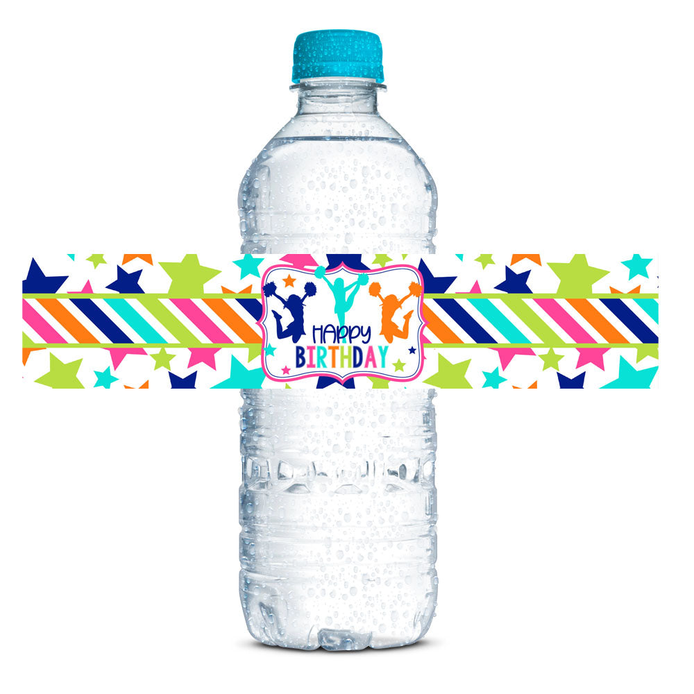 2-4-6-8 Cheerleading Birthday Waterproof Water Bottle Wrappers