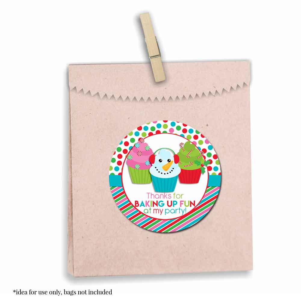 Red & Green Christmas Cupcake Party Favor Stickers