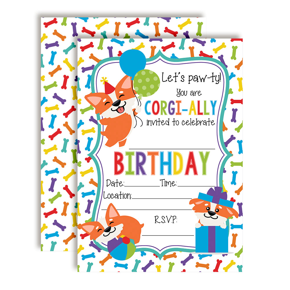 Corgi Puppy Dog Birthday Party Invitations – Amanda Creation