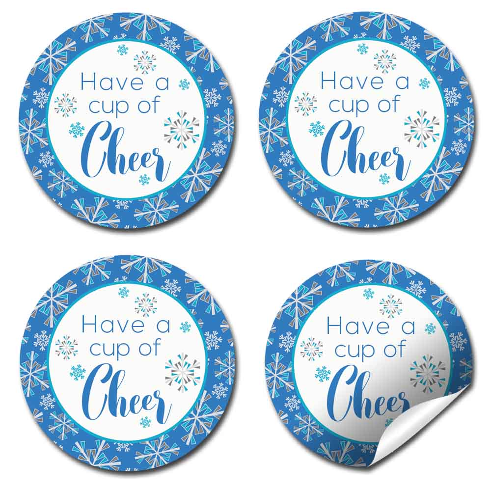 Cup of Cheer Winter Snowflake Party Favor Stickers