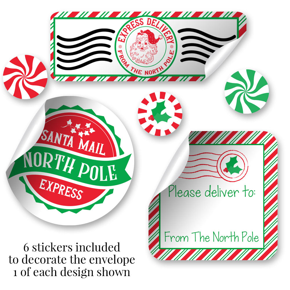 delayed christmas gift letter from santa red and green candy cane stripe six matching stickers