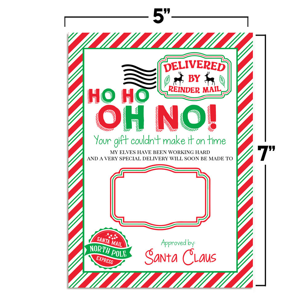 delayed christmas gift letter from santa red and green candy cane stripe 5 x 7 size