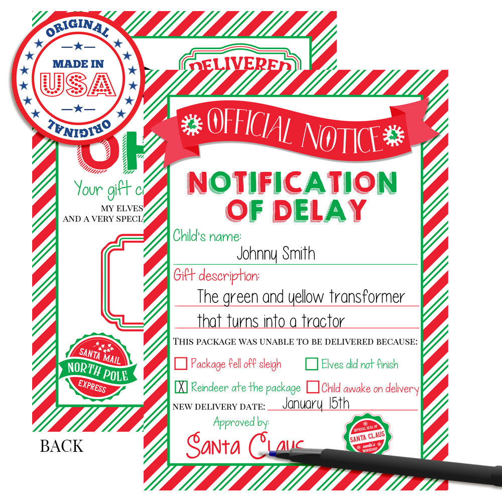 delayed christmas gift letter from santa red and green candy cane stripe easy to fill in