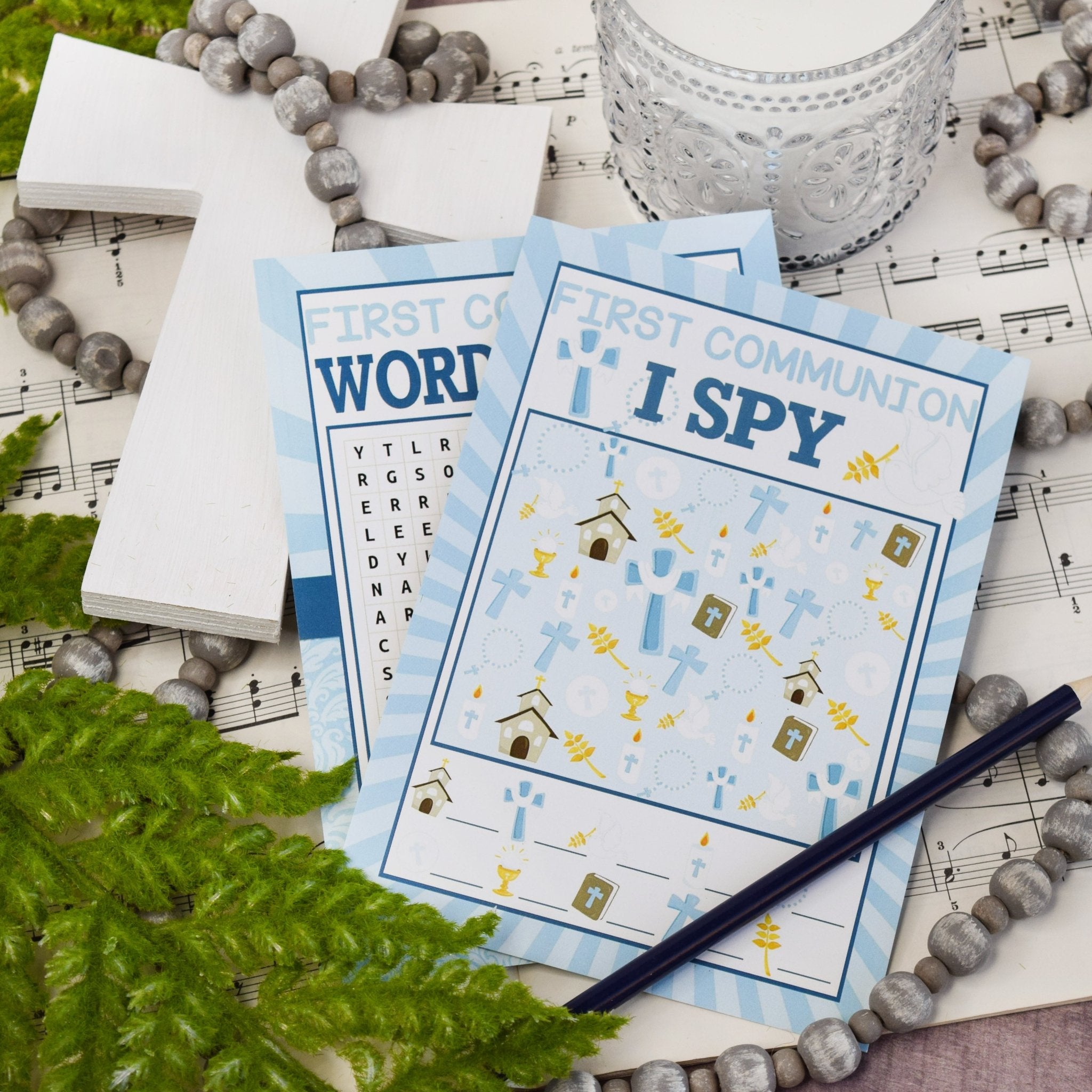 Blue First Holy Communion Word Search & I Spy Game Cards – Amanda Creation