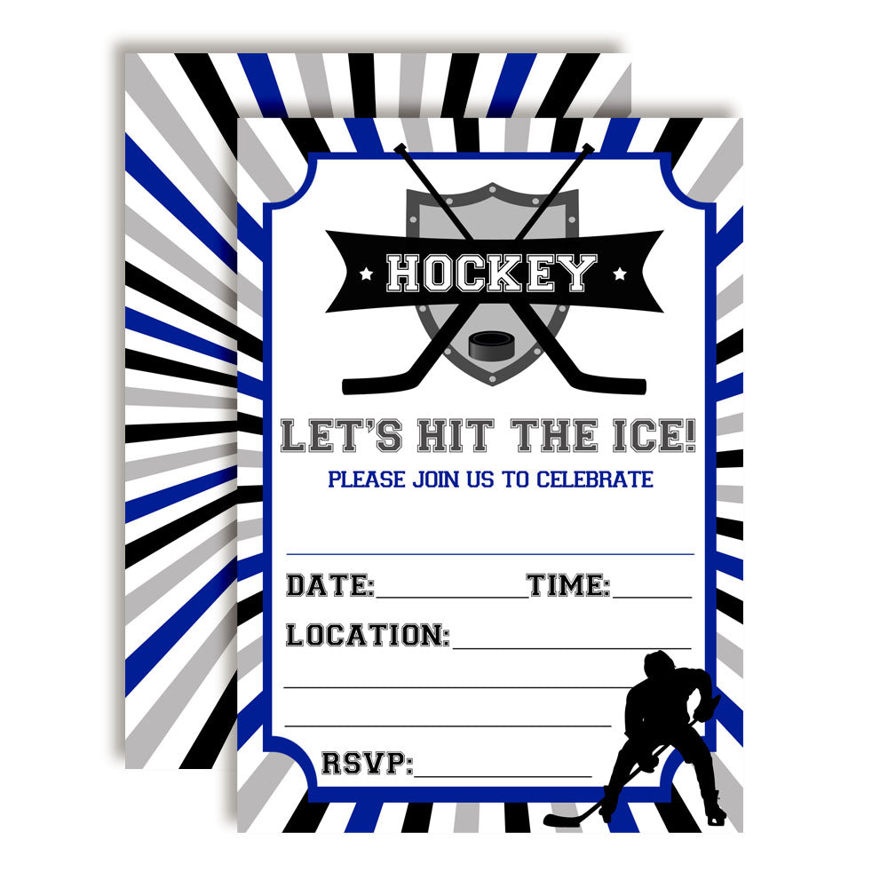 Blue & Gray Hockey Birthday Party Invitations – Amanda Creation blue-gray-hockey-birthday-party-invitations-amanda-creation