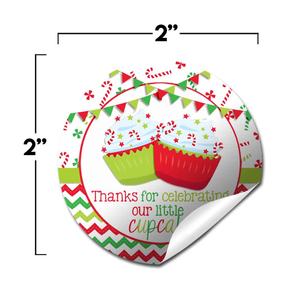 Red & Green Christmas Cupcake Party Favor Stickers