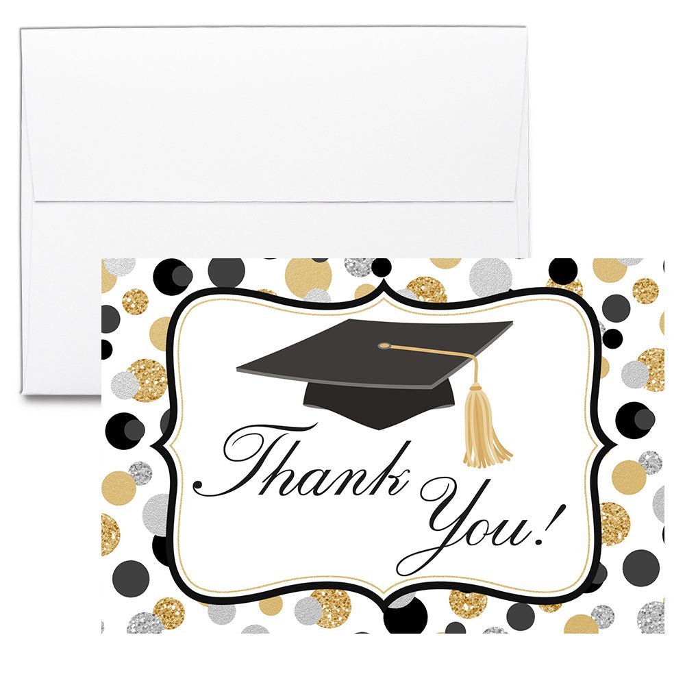 AmandaCreation Black, Gold & Silver Graduation Thank You Cards 50pk