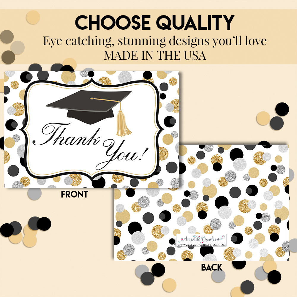 AmandaCreation Black, Gold & Silver Graduation Thank You Cards 50pk AmandaCreation Black, Gold & Silver Graduation Thank You Cards 50pk