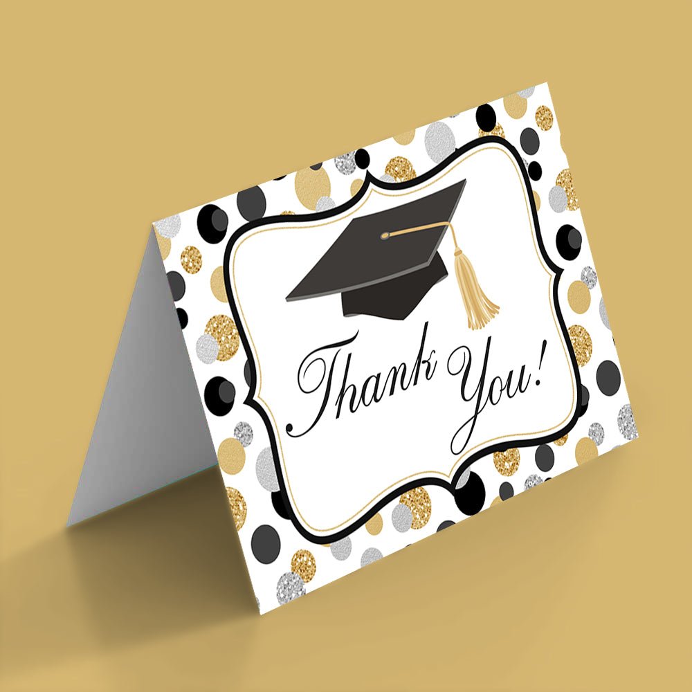 AmandaCreation Black, Gold & Silver Graduation Thank You Cards 50pk