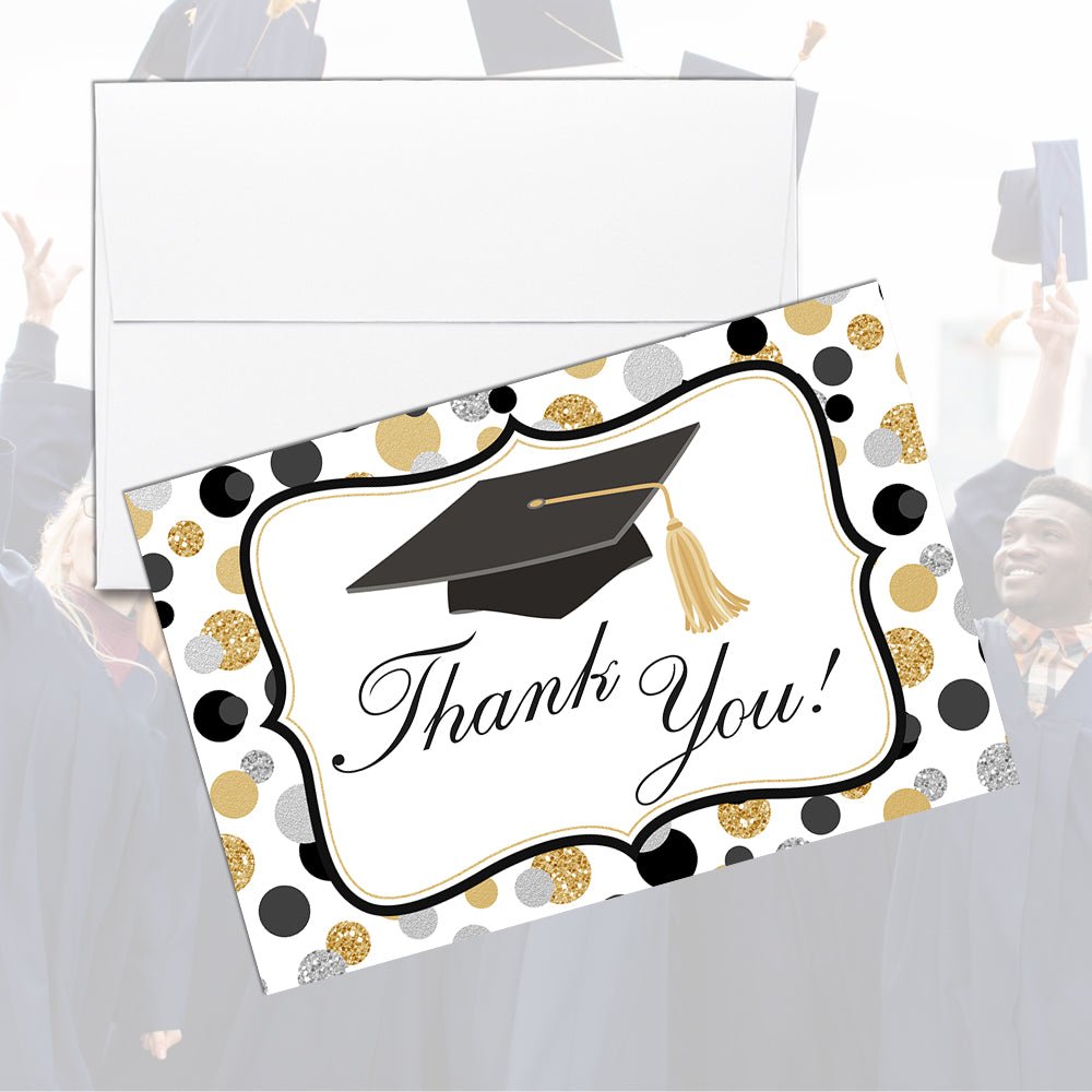 AmandaCreation Black, Gold & Silver Graduation Thank You Cards 50pk
