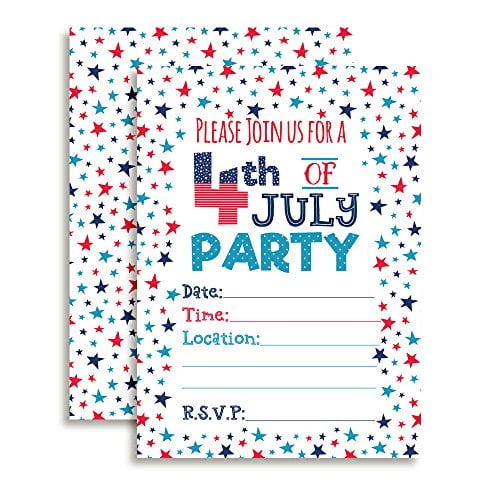 4th of July Party Invitations red and blue stars