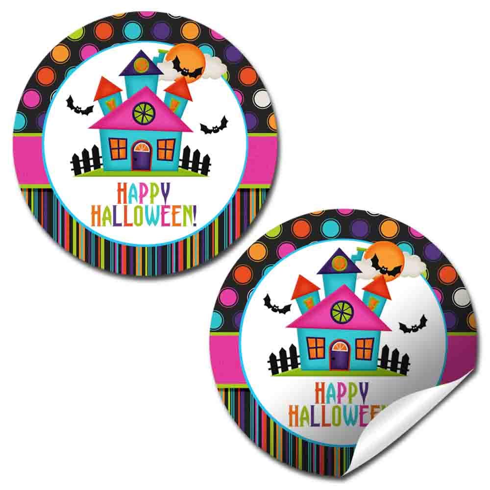 Colorful Haunted House Halloween & Birthday Party Stickers