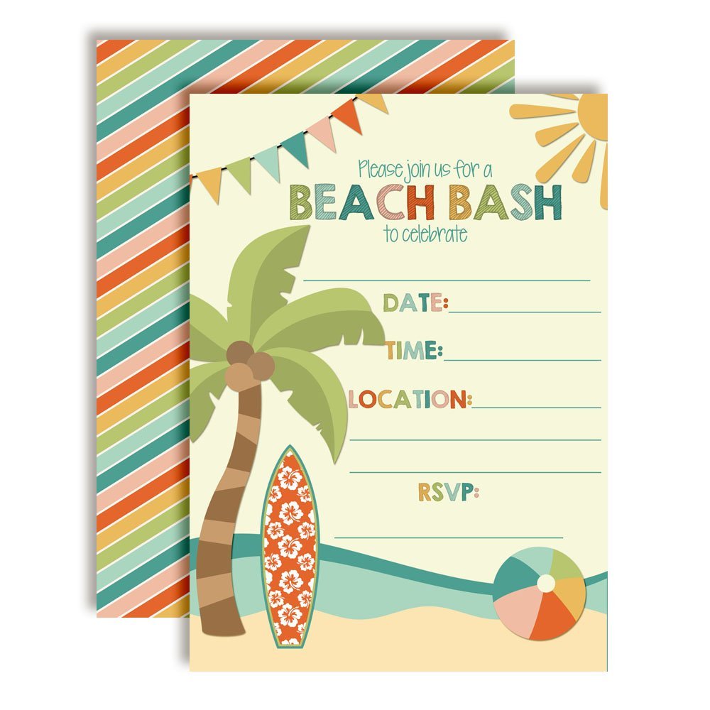 Beach Bash Summer Birthday Party Invitations