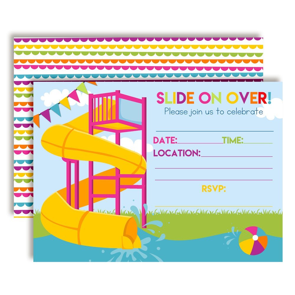 Slide Into Summer Waterslide Birthday Party Invitations (Girl)