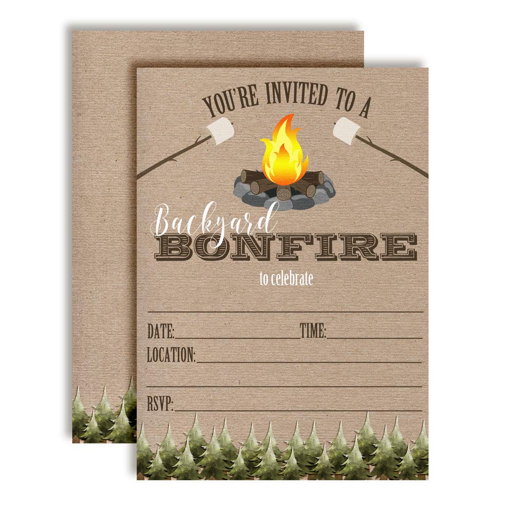 Backyard Bonfire Birthday Party Invitations