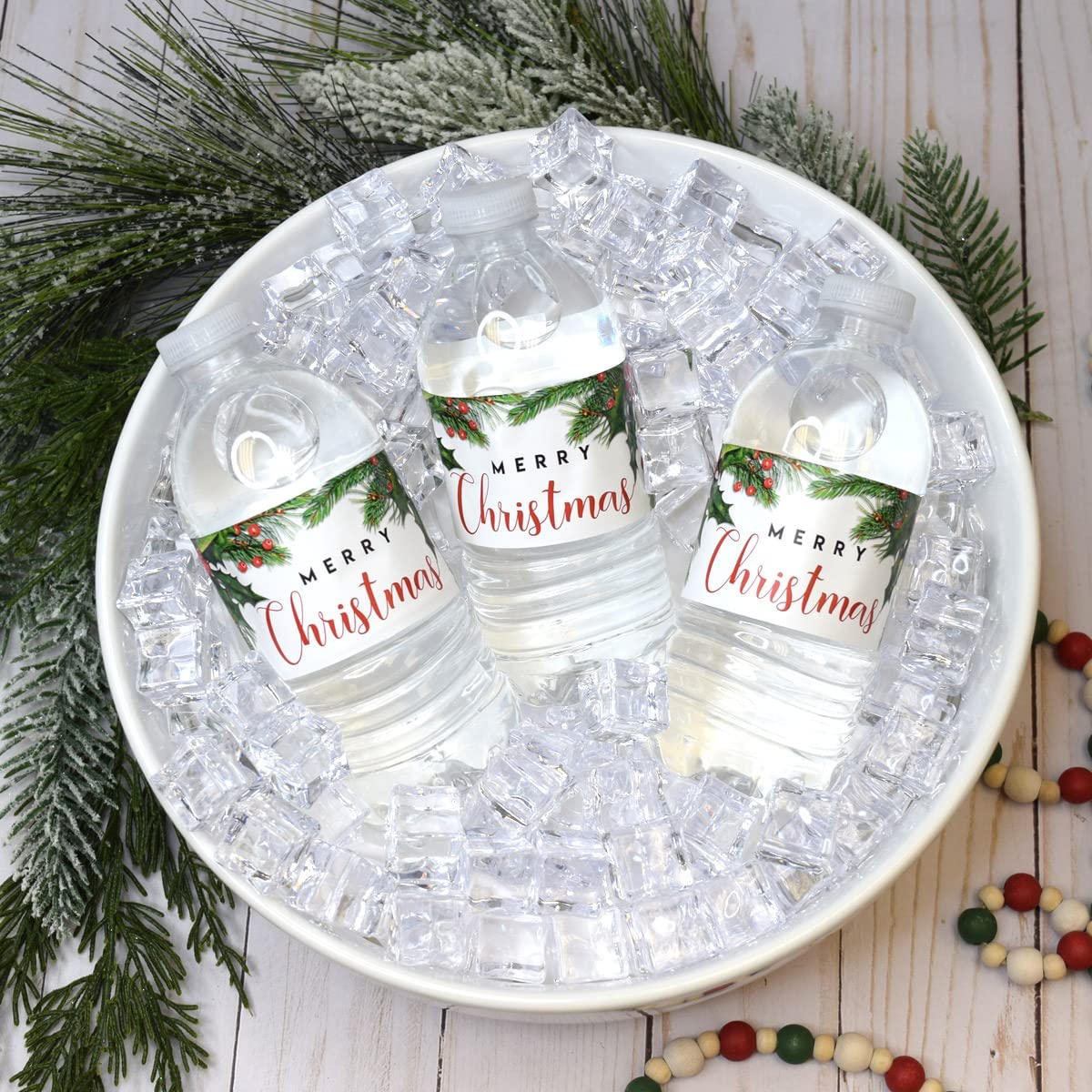 Holly and Pine Christmas Waterproof Water Bottle Wrappers – Amanda Creation holly-and-pine-christmas-waterproof-water-bottle-wrappers-amanda-creation