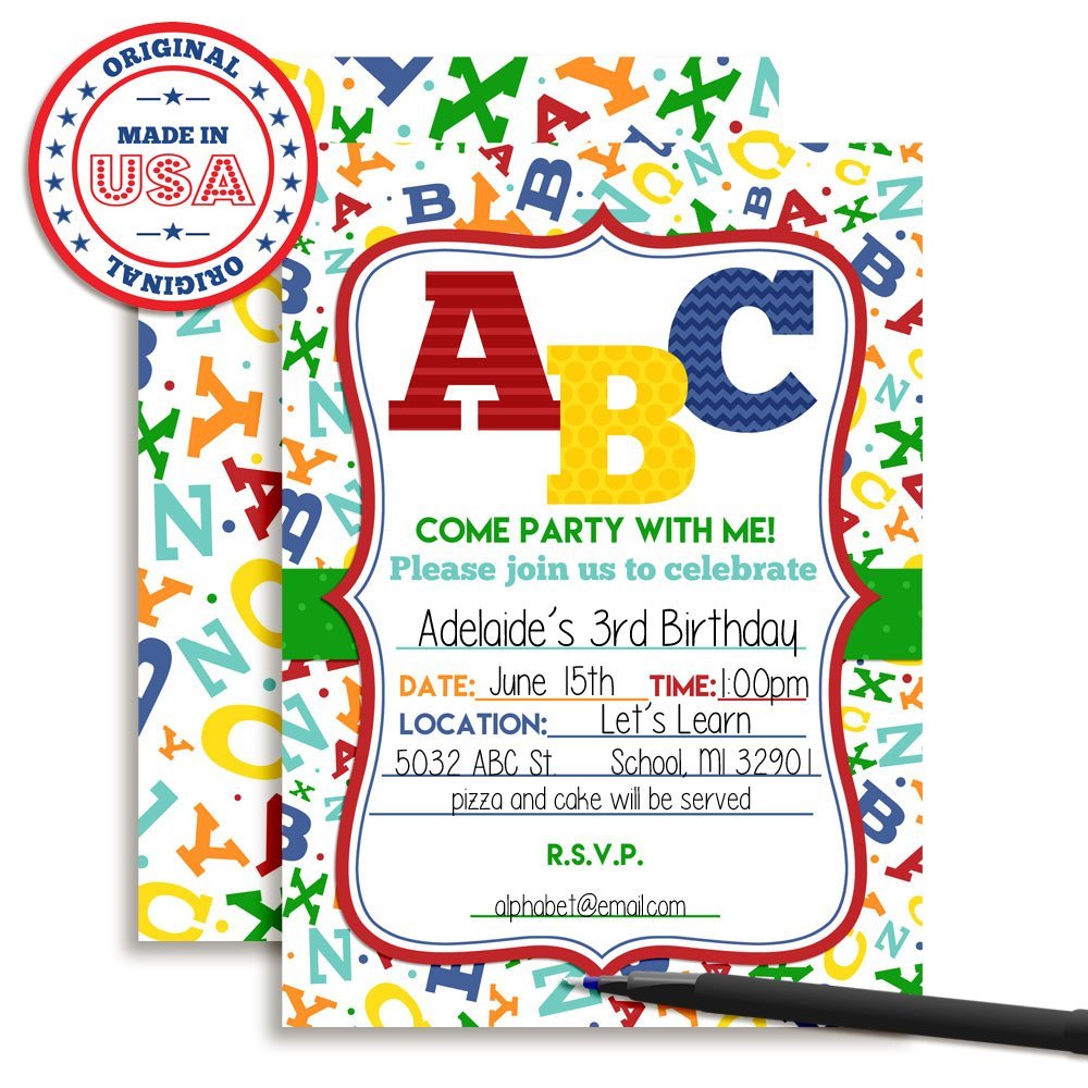 Abc Parfty Alphabet Birthday Invitations Abc 123 Birthday Party Invitation Abc