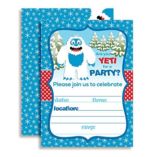 Abominable Snowman Party Invitations, Yeti Winter Birthday Party Invitations