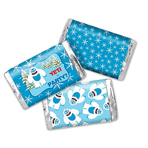 Abominable Snowman Adorable Yeti Winter Themed Birthday Mini Chocolate Candy Bar Sticker Wrappers for Kids