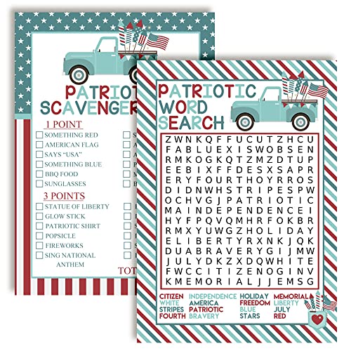 All American Celebration Word Search and Scavenger Hunt Game Cards