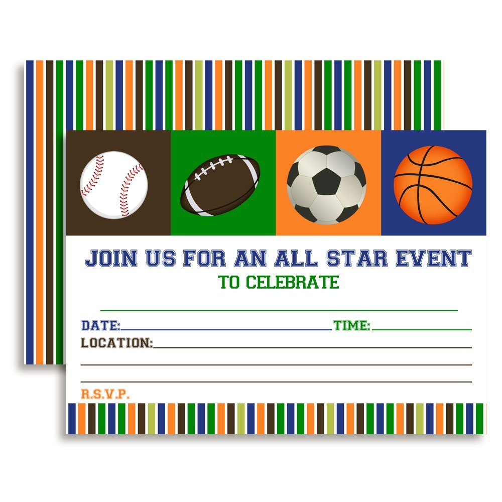 All Star Sports Birthday Party Invitations