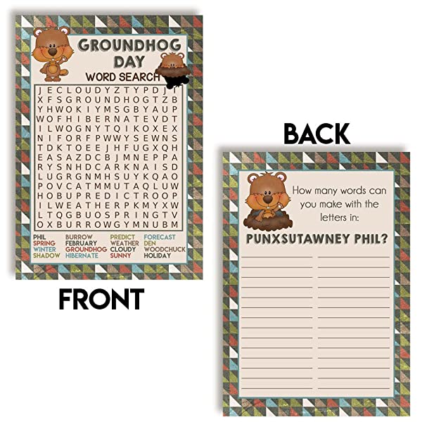 Groundhog Day Word Search & Word Scramble Fillin Game Cards Amanda