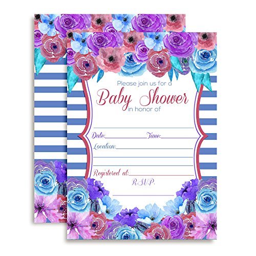 Pink, Purple & Blue Floral Baby Shower Invitations