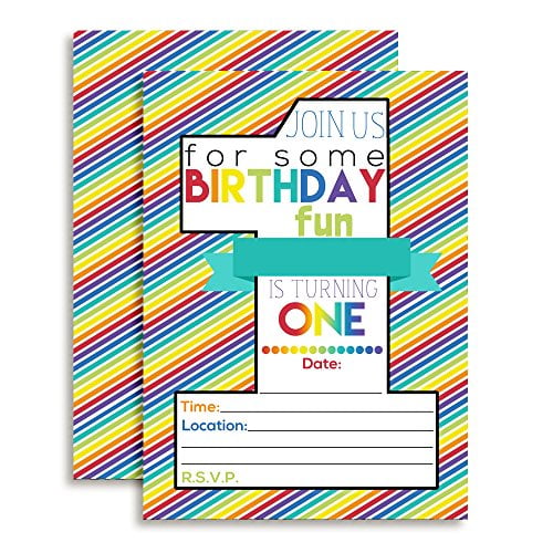 Rainbow 1st Birthday Party Invitations