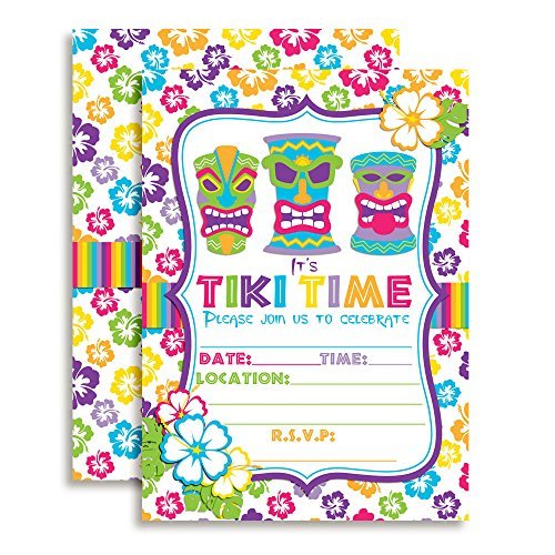 Tiki Time Tropical Luau Birthday Party Invitations