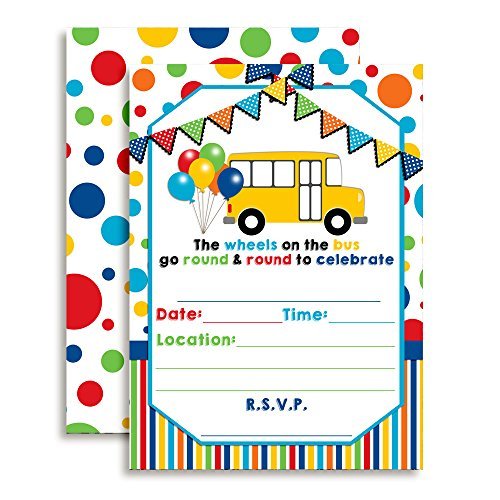 Wheels on The Bus Birthday Party Invitations