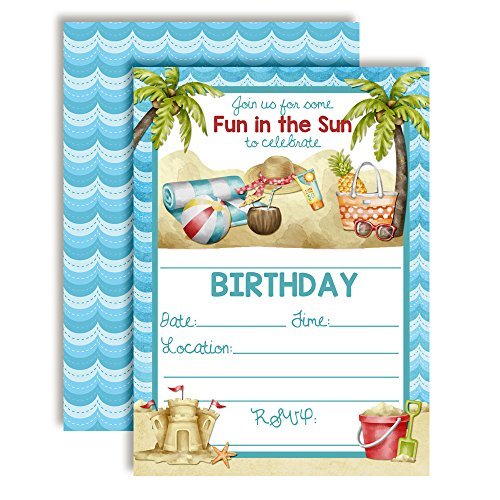 Beach Time Fun in The Sun Birthday Party Invitations