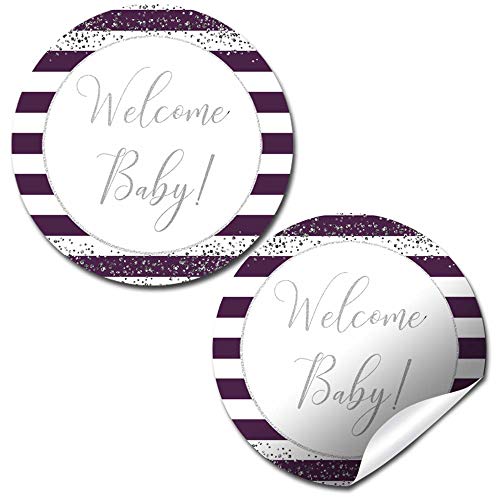 Striped Purple & Silver Baby Shower Stickers
