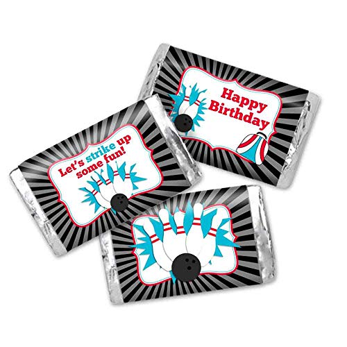 Bowling Birthday Party Mini Chocolate Candy Bar Sticker Wrappers