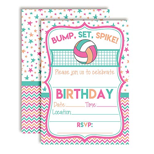 Bump, Set, Spike Volleyball Themed Birthday Party Invitations for Girls