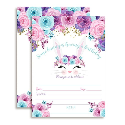 Floral Bunny Face Easter Birthday Party Invitations
