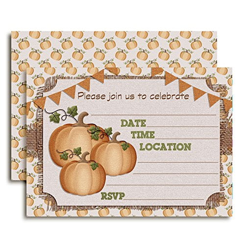 Burlap Pumpkin Birthday Party Invitations