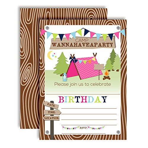 Camping Birthday Party Invitations (Girl)