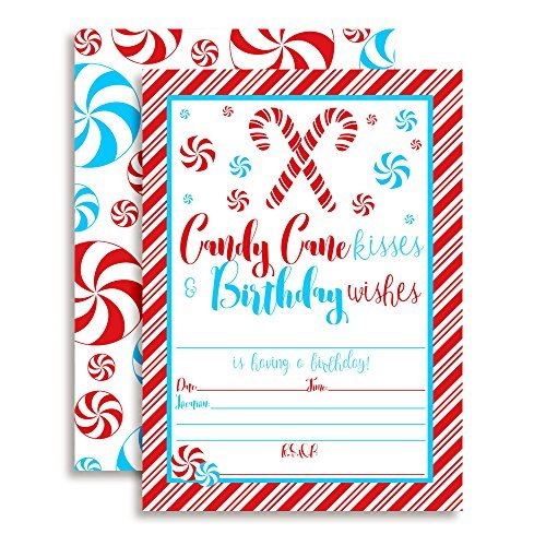 Candy Cane Kisses & Birthday Wishes Christmas Party Invitations