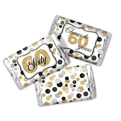Cheers To 60 Confetti Polka Dot 60th Birthday Anniversary Party Mini Chocolate Candy Bar Sticker Wrappers