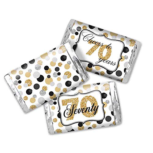 Cheers To 70 Confetti Polka Dot 70th Birthday Anniversary Party Mini Chocolate Candy Bar Sticker Wrappers