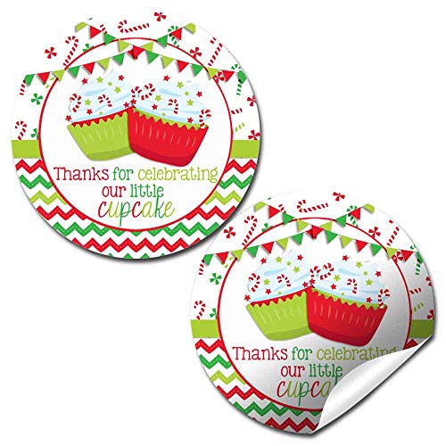Red & Green Christmas Cupcake Party Favor Stickers